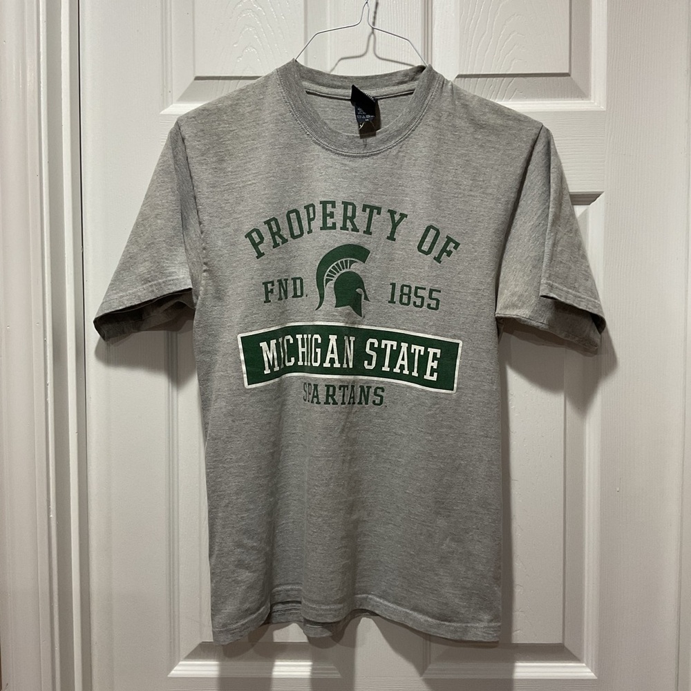 Heather Gray & Green MSU Michigan State University Spartans Tee Tshirt